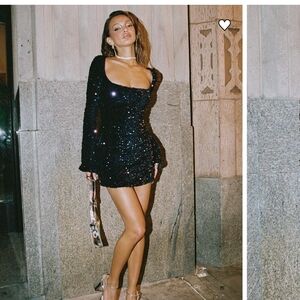 Elegant Black Sequin Mini Dress